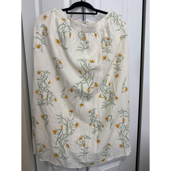 Joie Dresses & Skirts - Joie Floral Midi Skirt Cream Yellow Green Botanical Elastic Waist Lined Size M